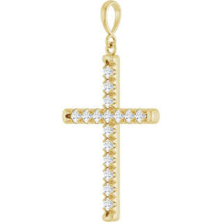 14K Yellow 3/4 CTW Natural Diamond French-Set Cross Pendant 