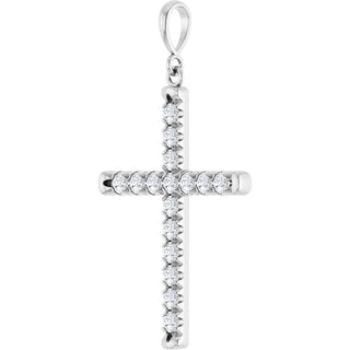14K White 3/4 CTW Natural Diamond French-Set Cross Pendant 
