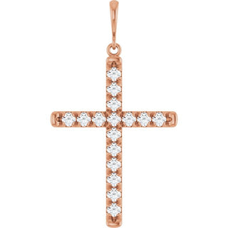 14K Rose 3/4 CTW Lab-Grown Diamond French-Set Cross Pendant 