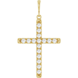 14K Yellow 3/4 CTW Lab-Grown Diamond French-Set Cross Pendant 