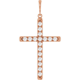 14K Rose 1 CTW Natural Diamond French-Set Cross Pendant 