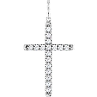 Platinum 1 CTW Natural Diamond French-Set Cross Pendant 