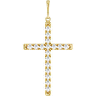 14K Yellow 1 CTW Lab-Grown Diamond French-Set Cross Pendant 