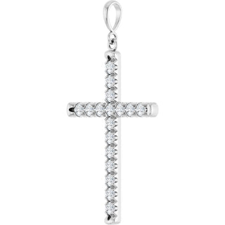 Platinum 1 CTW Natural Diamond French-Set Cross Pendant 