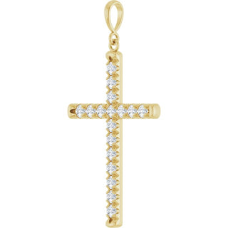 14K Yellow 1 CTW Lab-Grown Diamond French-Set Cross Pendant 