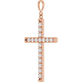 14K Rose 1 CTW Lab-Grown Diamond French-Set Cross Pendant 