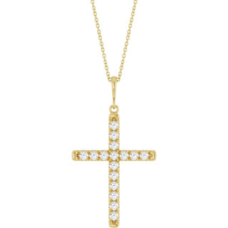14K Yellow 3/4 CTW Lab-Grown Diamond French-Set Cross 16-18" Necklace