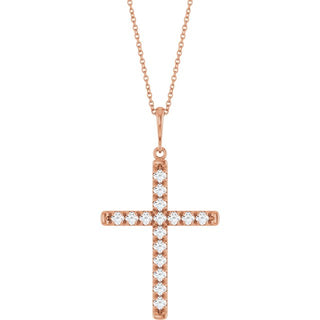 14K Rose 3/4 CTW Natural Diamond French-Set Cross 16-18" Necklace