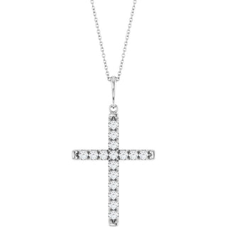 Platinum 3/4 CTW Natural Diamond French-Set Cross 16-18" Necklace