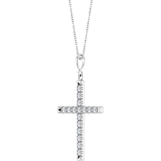 14K White 3/4 CTW Natural Diamond French-Set Cross 16-18" Necklace