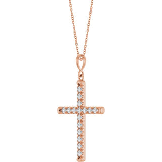 14K Rose 3/4 CTW Natural Diamond French-Set Cross 16-18" Necklace