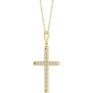 14K Yellow 3/4 CTW Lab-Grown Diamond French-Set Cross 16-18" Necklace