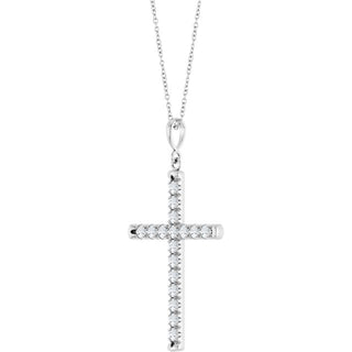 14K White 1 CTW Natural Diamond French-Set Cross 16-18" Necklace