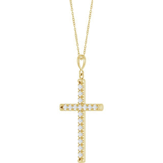 14K Yellow 1 CTW Natural Diamond French-Set Cross 16-18" Necklace