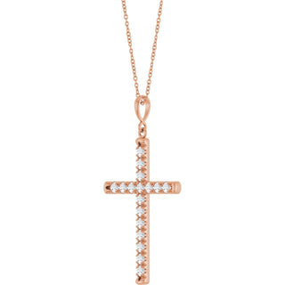 14K Rose 1 CTW Natural Diamond French-Set Cross 16-18" Necklace