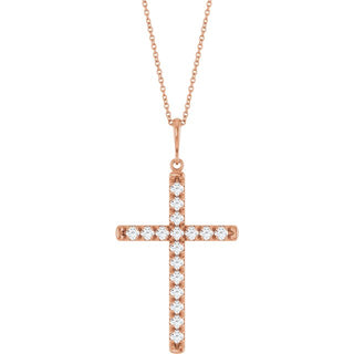 14K Rose 1 CTW Lab-Grown Diamond French-Set Cross 16-18" Necklace