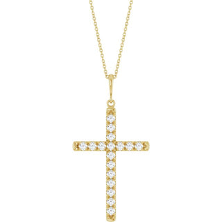 14K Yellow 1 CTW Natural Diamond French-Set Cross 16-18" Necklace