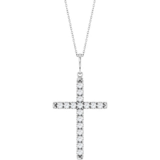 Platinum 1 CTW Natural Diamond French-Set Cross 16-18" Necklace