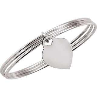 Sterling Silver Heart Charm Bangle 8" Bracelet 