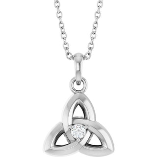 14K White .03 CT Natural Diamond Celtic-Inspired 16-18" Necklace