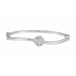 14K White 1 CTW Natural Diamond Cluster Bangle 6 1/2" Bracelet