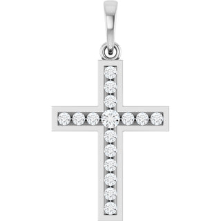 14K White 1/4 CTW Lab-Grown Diamond Cross Pendant