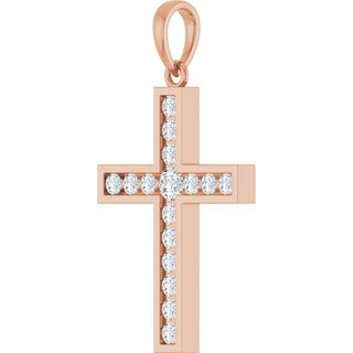 14K Rose 1/2 CTW Natural Diamond Cross Pendant