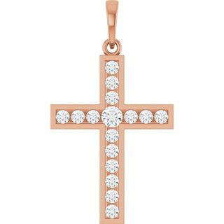 14K Rose 1/2 CTW Natural Diamond Cross Pendant