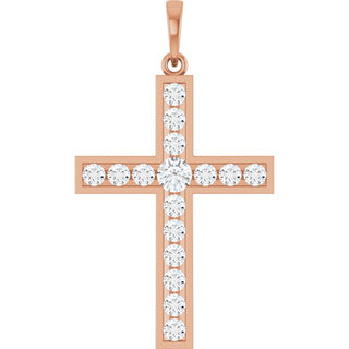 14K Rose 3/4 CTW Natural Diamond Cross Pendant