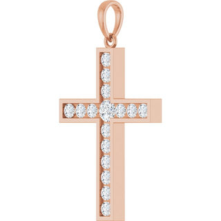 14K Rose 3/4 CTW Natural Diamond Cross Pendant