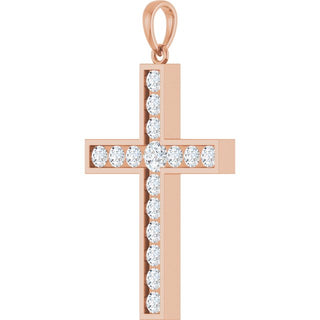 14K Rose 1 CTW Natural Diamond Cross Pendant