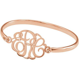 14K Rose Gold-Plated Sterling Silver Engravable 30 mm 3-Letter Script Monogram Bangle 6 1/2" Bracelet 