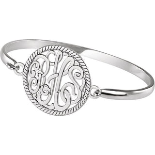 Sterling Silver 28 mm 3-Letter Script Monogram Bangle 6 1/2" Bracelet 