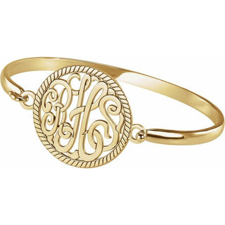 14K Yellow Gold-Plated Sterling Silver 28 mm 3-Letter Script Monogram Bangle 6 1/2" Bracelet 