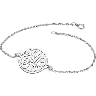 10K White 20 mm 3-Letter Script Monogram 7" Bracelet