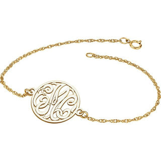 14K Yellow Gold-Plated Sterling Silver 20 mm 3-Letter Script Monogram 7" Bracelet