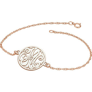 14K Rose Gold-Plated Sterling Silver  20 mm 3-Letter Script Monogram 8" Bracelet