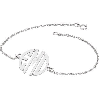 Sterling Silver 20 mm 3-Initials Block Monogram 8" Bracelet