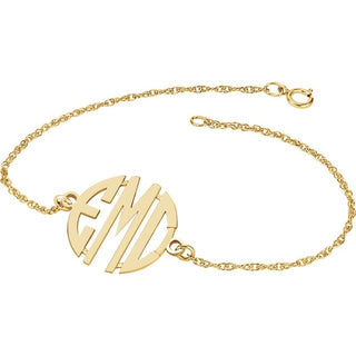 14K Yellow 20 mm 3-Initials Block Monogram 8" Bracelet
