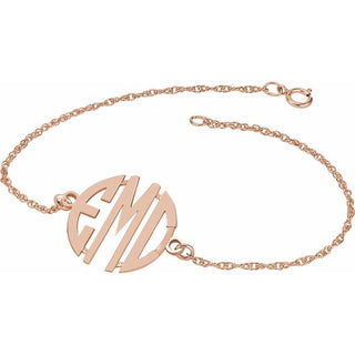 14K Rose 20 mm 3-Initials Block Monogram 8" Bracelet