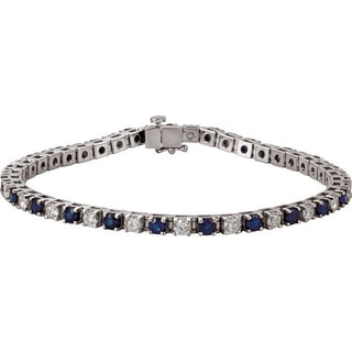 14K White Natural Blue Sapphire &  2 3/8 CTW Natural Diamond Line 7" Bracelet