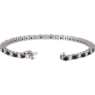 14K White Natural Blue Sapphire &  2 3/8 CTW Natural Diamond Line 7" Bracelet