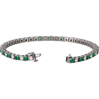 14K White Natural Emerald & 2 1/3 CTW Natural Diamond Line 7"  Bracelet