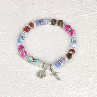 3-pack - Multi Color Imitation Stone & Glass Stretch Bracelet