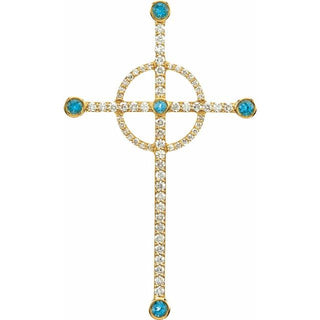 14K Yellow Natural Swiss Blue Topaz & 1/2 CTW Natural Diamond Cross Pendant