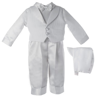 Baptism Satin Stripe  vest with shawl collar, satin long pants