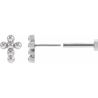 14K White Beaded Cross Stud Earrings