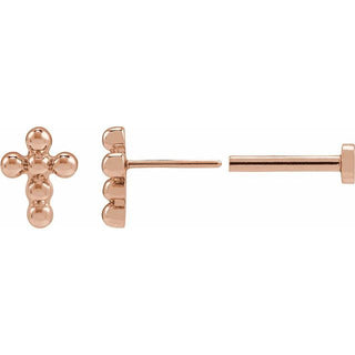 14K Rose Beaded Cross Stud Earring