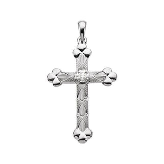 14K White 1/10 CT Natural Diamond Cross Pendant