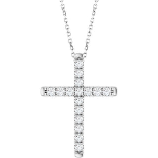 14K White 1/2 CTW Lab-Grown Diamond French-Set Cross 16-18" Necklace